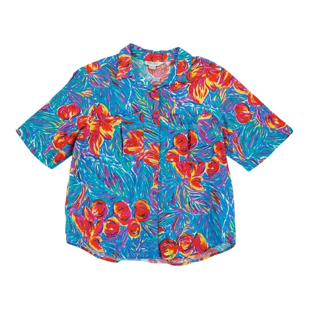 Vintage Pedder Street Hawaiian Shirt Women's Button Down‎ Large 2 pockets